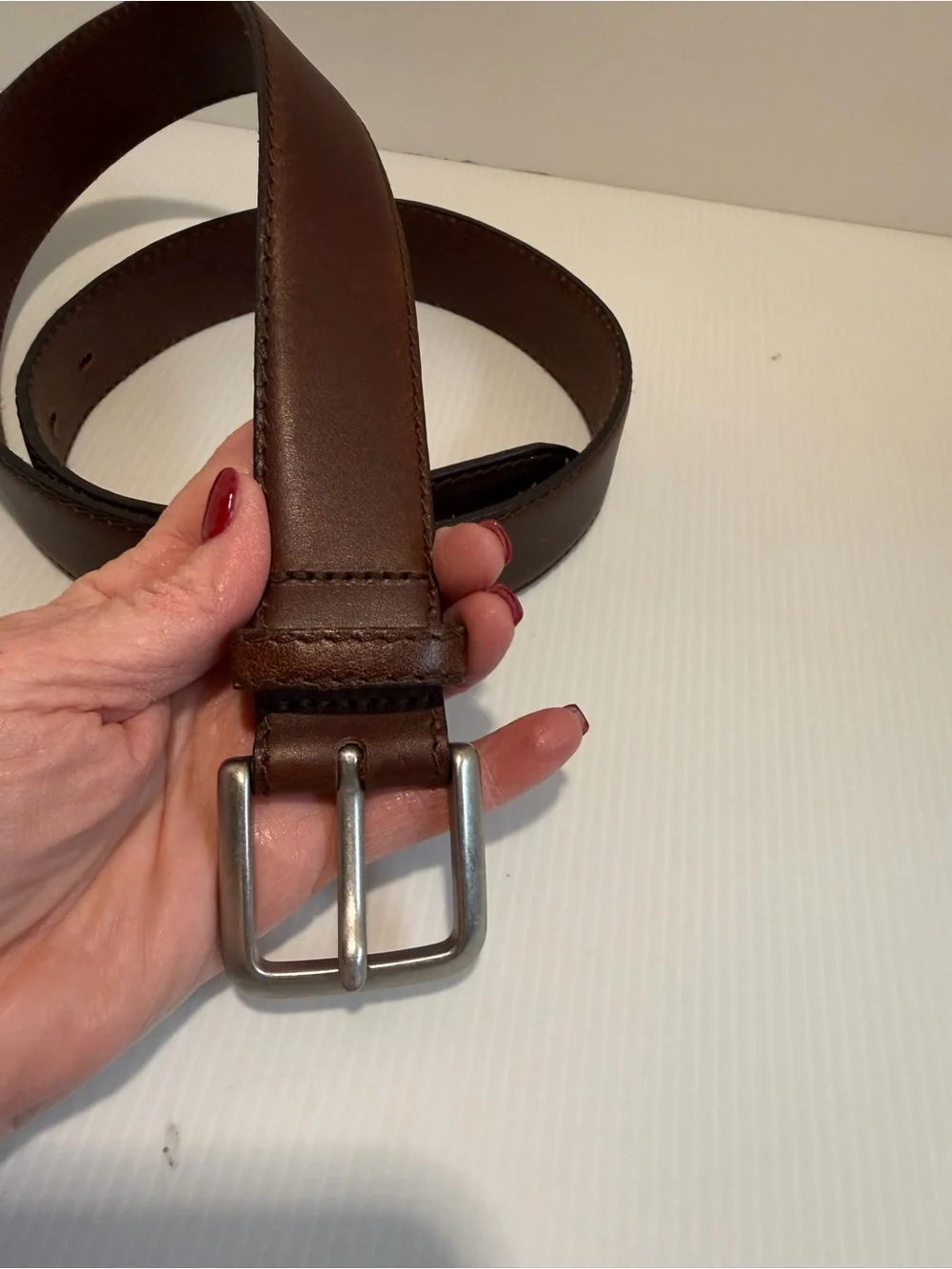 🔥 VTG Fossil Brown Italian Leather Belt Sz 36 Made in USA